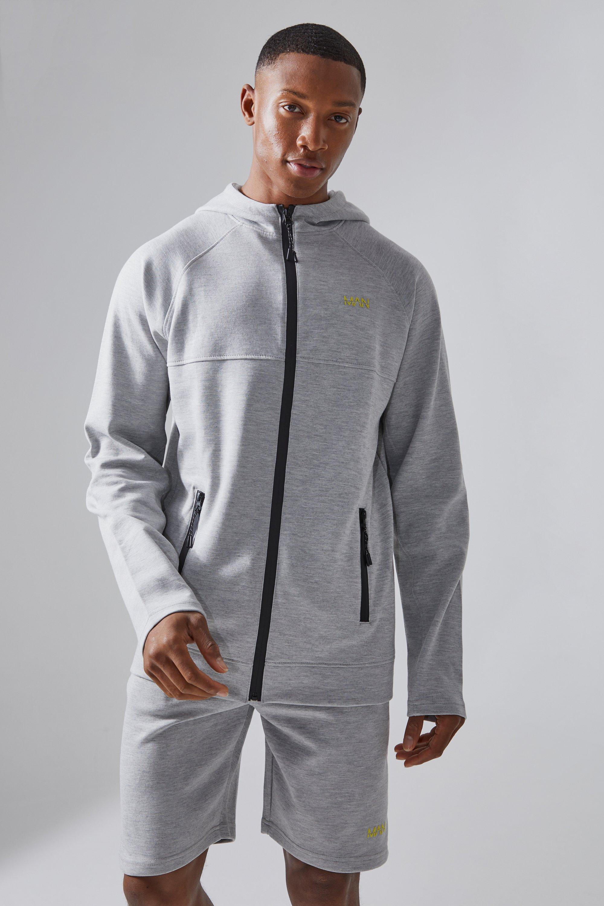 Mens Grey Man Active Fleece Hoodie And Shorts Set, Grey